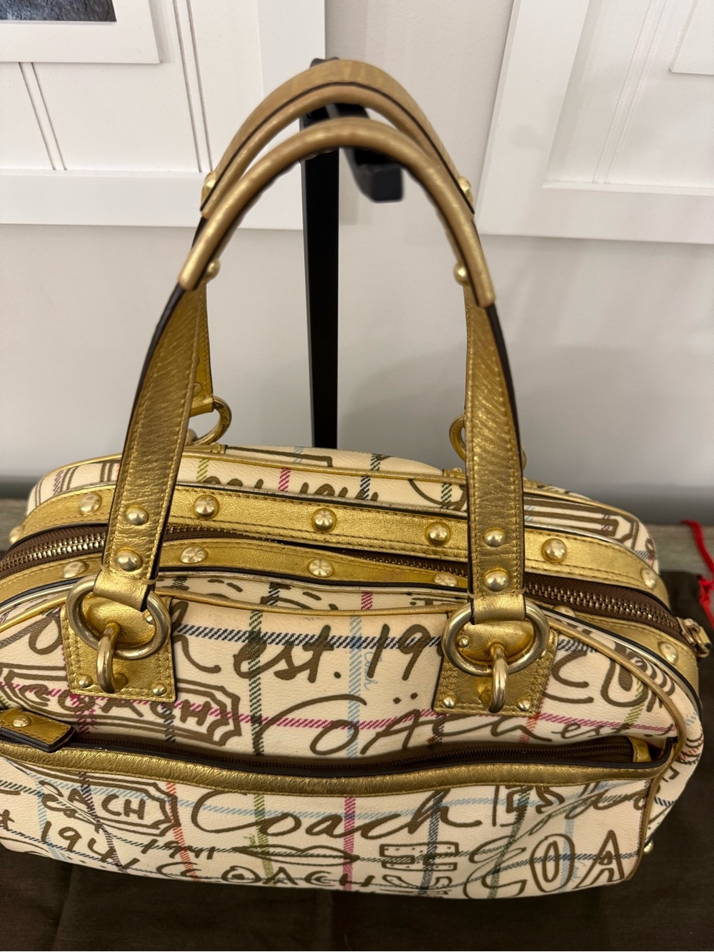 Vintage Coach Graffiti Tattersall Chelsea Satchel & Wallet Set Gold Y2K F13186 - Picture 5 of 16